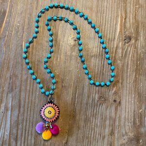 Turquoise Colored Beaded Long Necklace